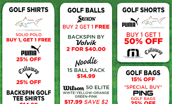Golf Shirts, Golf Balls, Golf Shorts