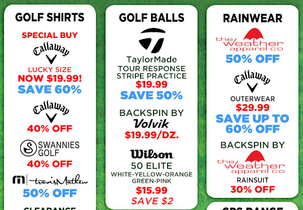 Golf Shirts, Golf Balls, Rainwear