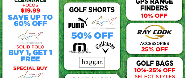 Golf Shorts - GPS Range Finders - Golf Bags